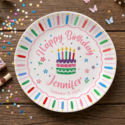 Colorful Birthday Cake Keepsake Personalized Birthday Plate for Kids D6250W50