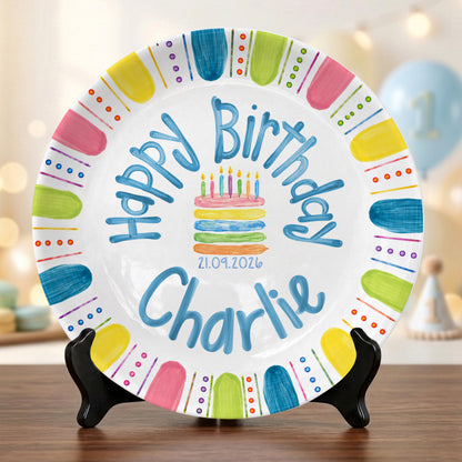 Colorful Cake Custom Name Kids Party Keepsake Personalized Birthday Plate P821TBL0