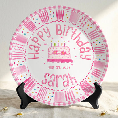 Pink Cake Celebration Keepsake Personalized Birthday Plate for Kids P878FC0