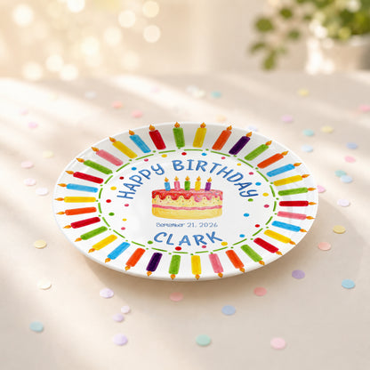 Birthday Cake & Rainbow Candles Personalized Birthday Plate P7160U20