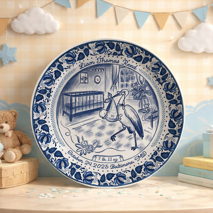 Blue Stork Nursery Personalized Birthday Plate P518MIY0