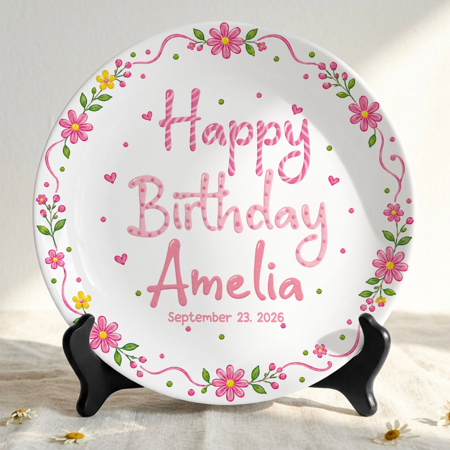 Floral Birthday Personalized Plate for Kids Custom Name Keepsake Gift P85DGR0