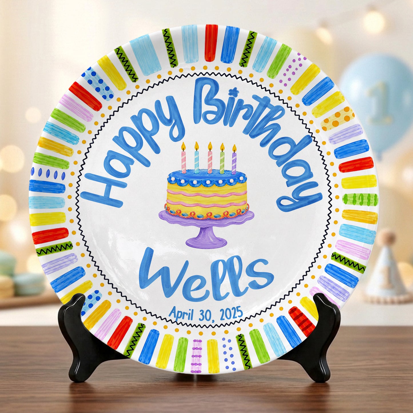 Colorful Cake Custom Name Kids Keepsake Gift Personalized Birthday Plate P821ZAT0