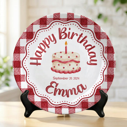 Red Gingham Birthday Cake Keepsake Personalized Birthday Plate P718CMU0