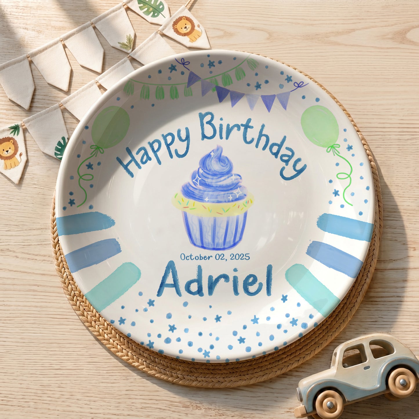 Blue Cupcake Balloon Personalized Birthday Plate P68OVE0a1