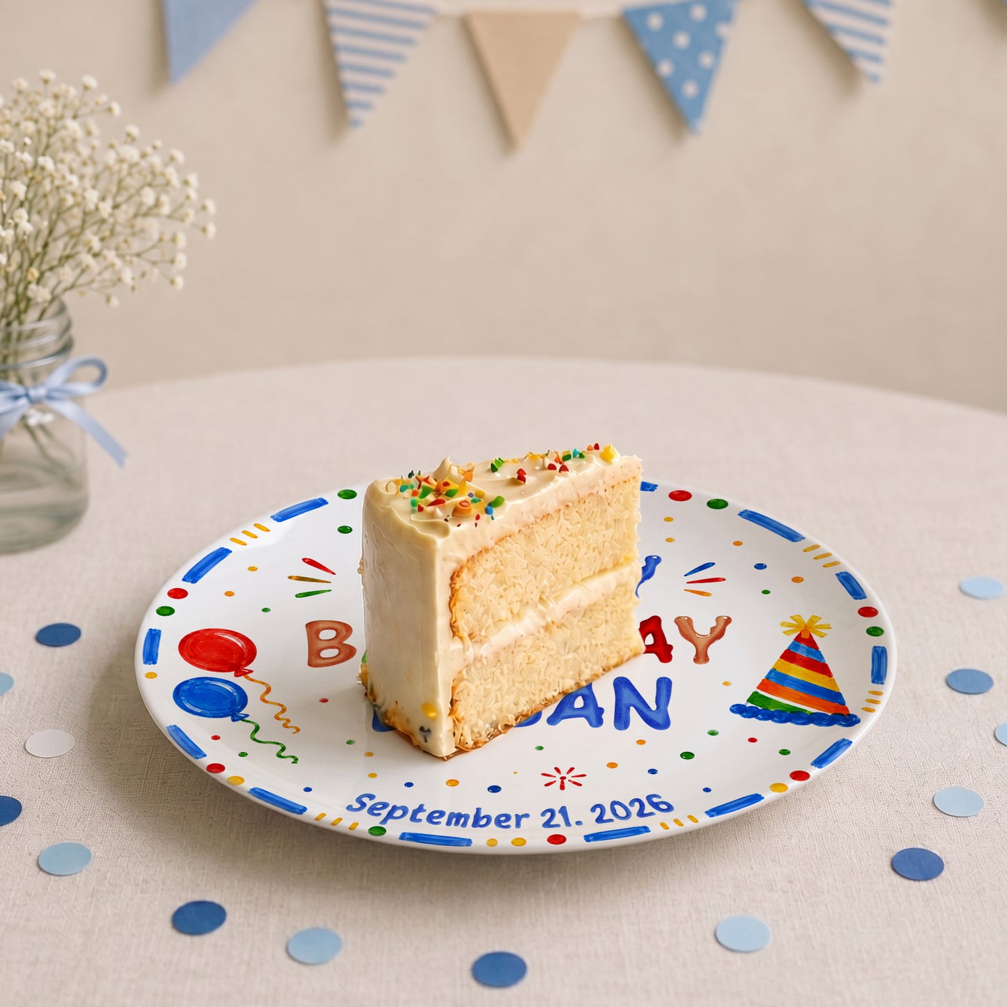 Colorful Balloon and Party Hat Birthday Personalized Birthday Plate P528XA40