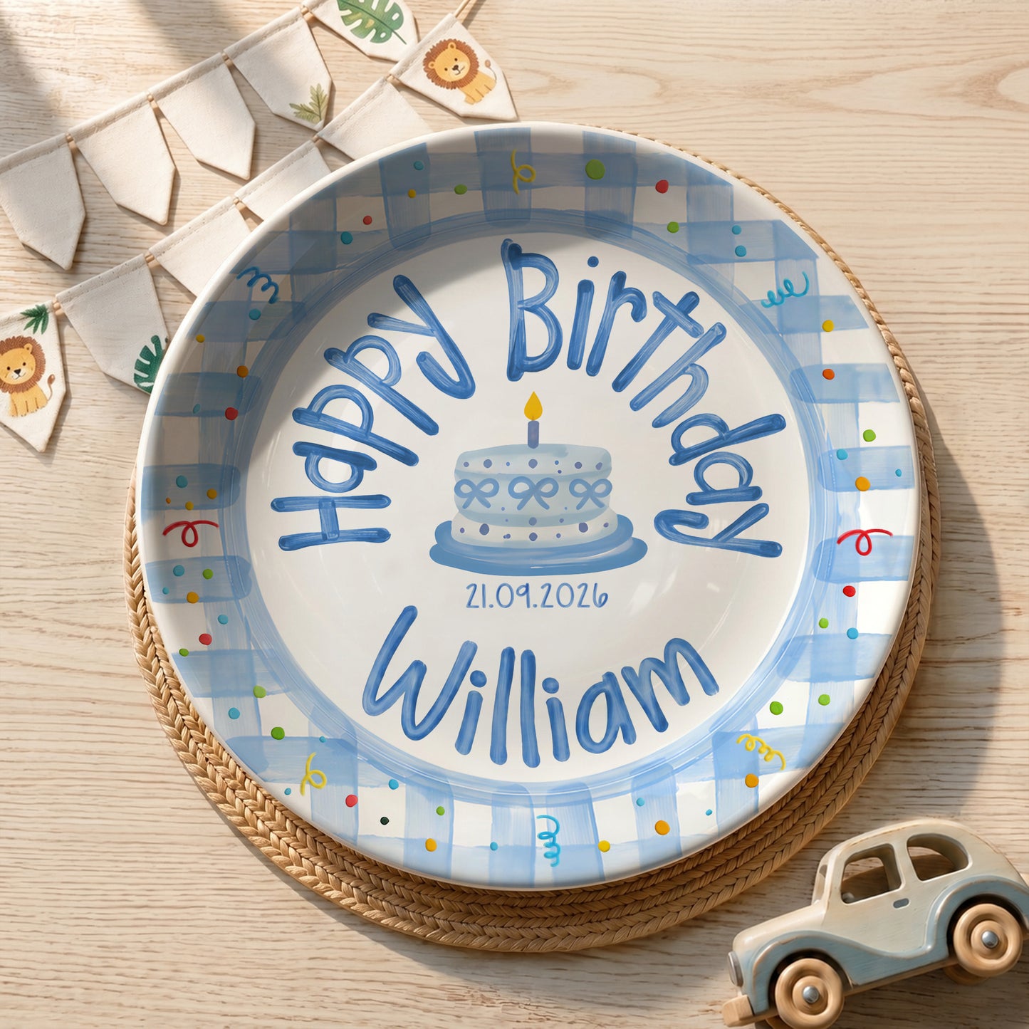 Blue Gingham Personalized Birthday Plate P64YCX0