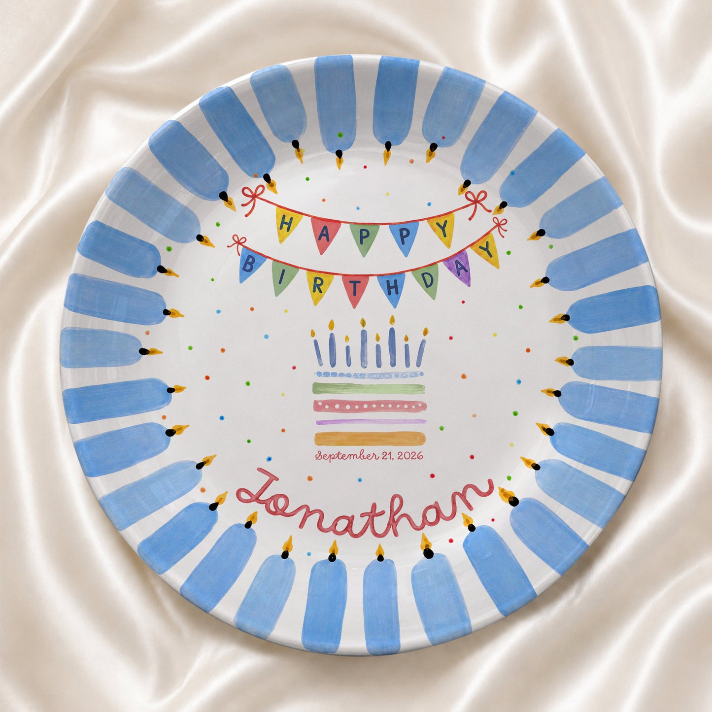 Colorful Party Banner Cake Custom Name Keepsake Personalized Birthday Plate P825IVY0