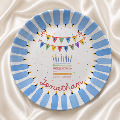 Colorful Party Banner Cake Custom Name Keepsake Personalized Birthday Plate P825IVY0