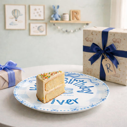 Soft Blue Gingham Personalized Birthday Plate P410VFL0