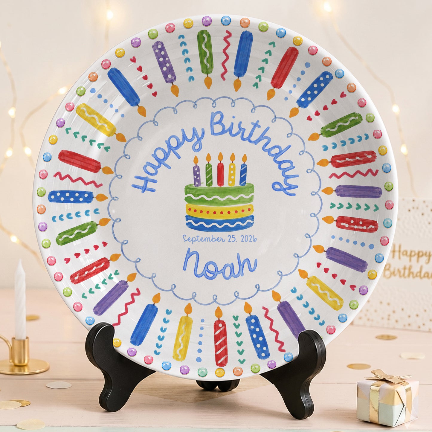 Colorful Birthday Candles Keepsake Personalized Birthday Plate P785ZC0