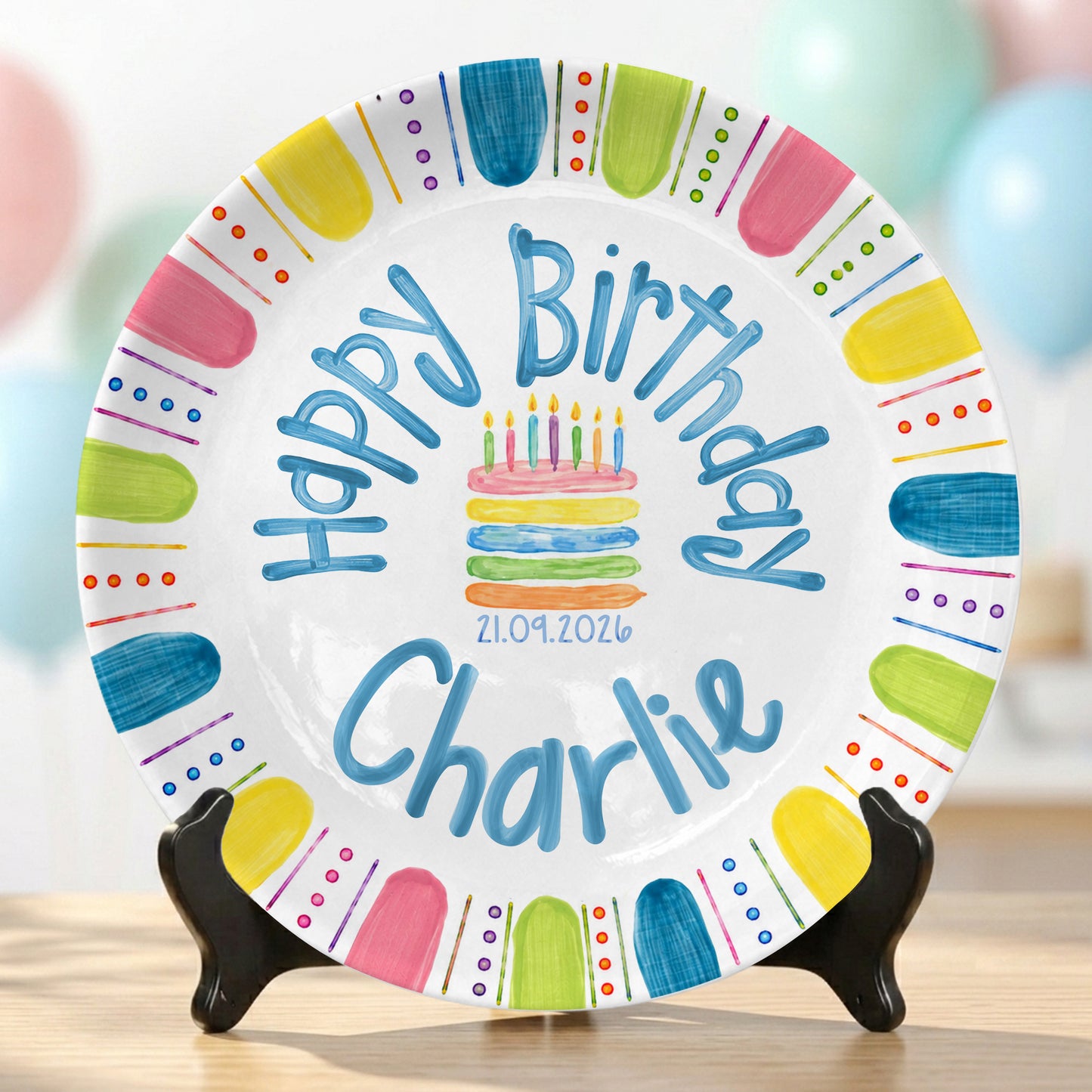 Colorful Cake Custom Name Kids Party Keepsake Personalized Birthday Plate P821TBL0