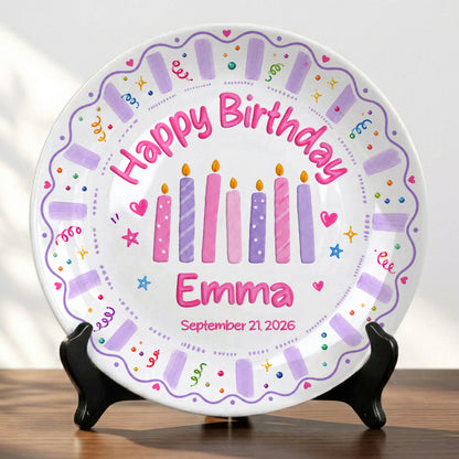 Colorful Candle Personalized Birthday Plate for Kids Custom Ceramic Keepsake Gift P86ZYS0