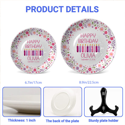 Floral Birthday Candles Personalized Birthday Plate for Girls D625JGX0
