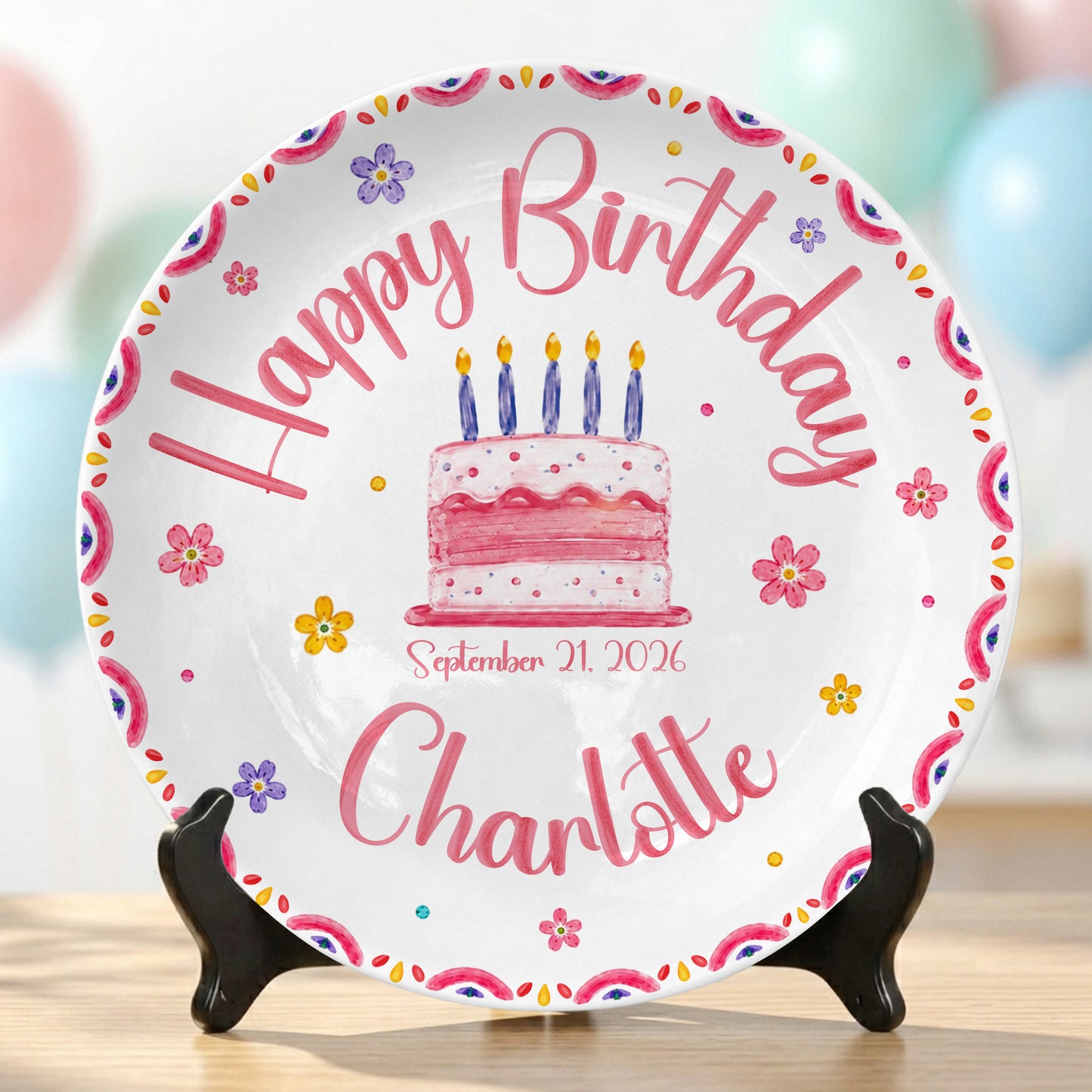 Floral Cake Custom Name Kids Keepsake Gift Personalized Birthday Plate P814OTD0