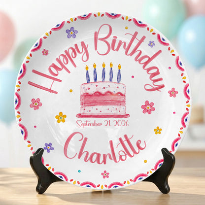 Floral Cake Custom Name Kids Keepsake Gift Personalized Birthday Plate P814OTD0