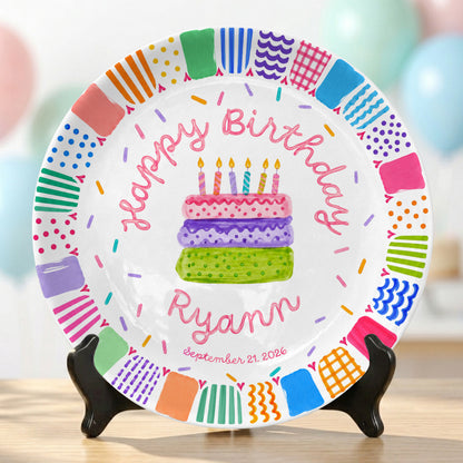 Colorful Happy Birthday Cake Keepsake Custom Name Personalized Birthday Plate P821LW10