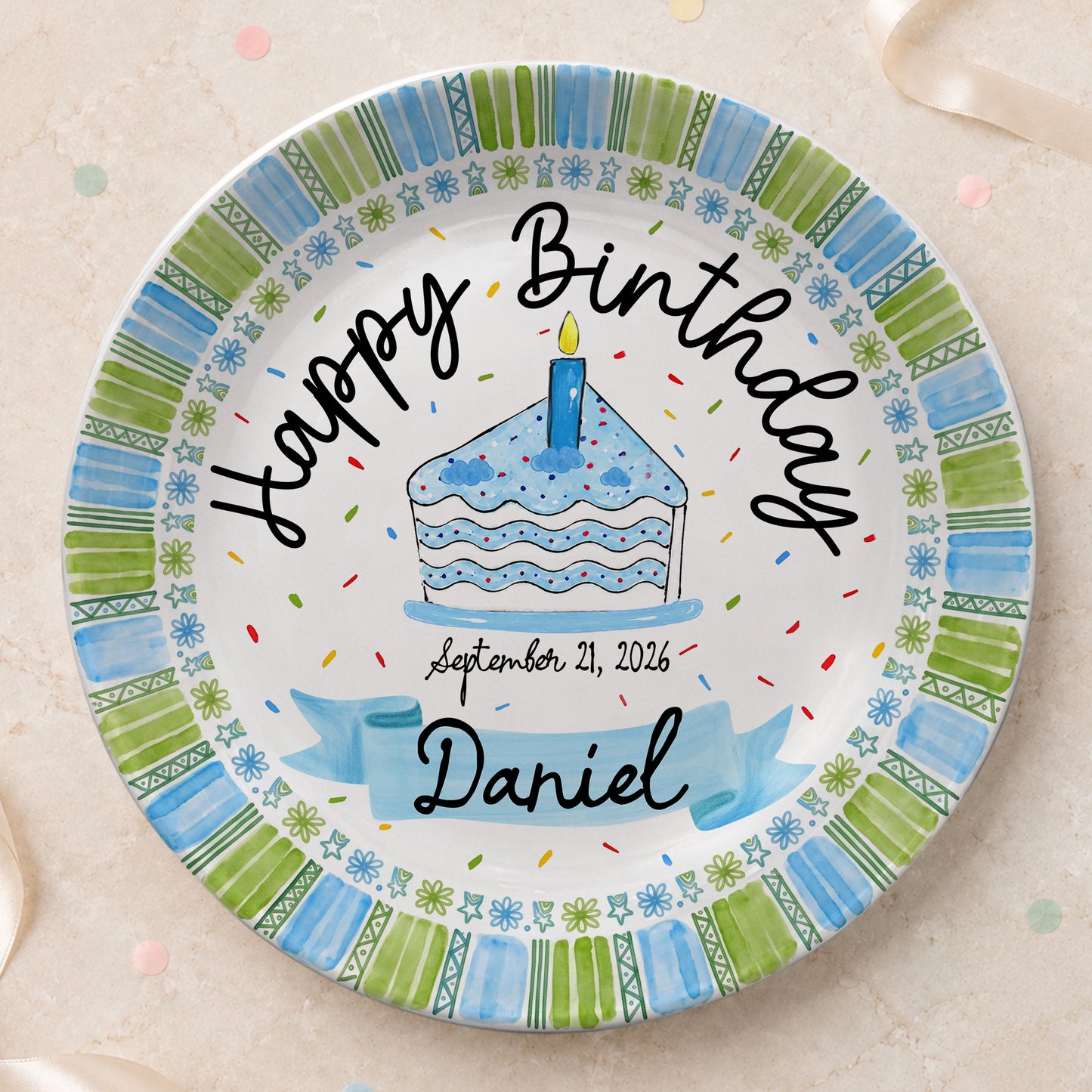 Cupcake First Birthday Keepsake Custom Name Ceramic Personalized Birthday Plate P829GRV0