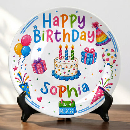 Colorful Party Cake Keepsake Gift Personalized Birthday Plate for Kids P86Z2N0