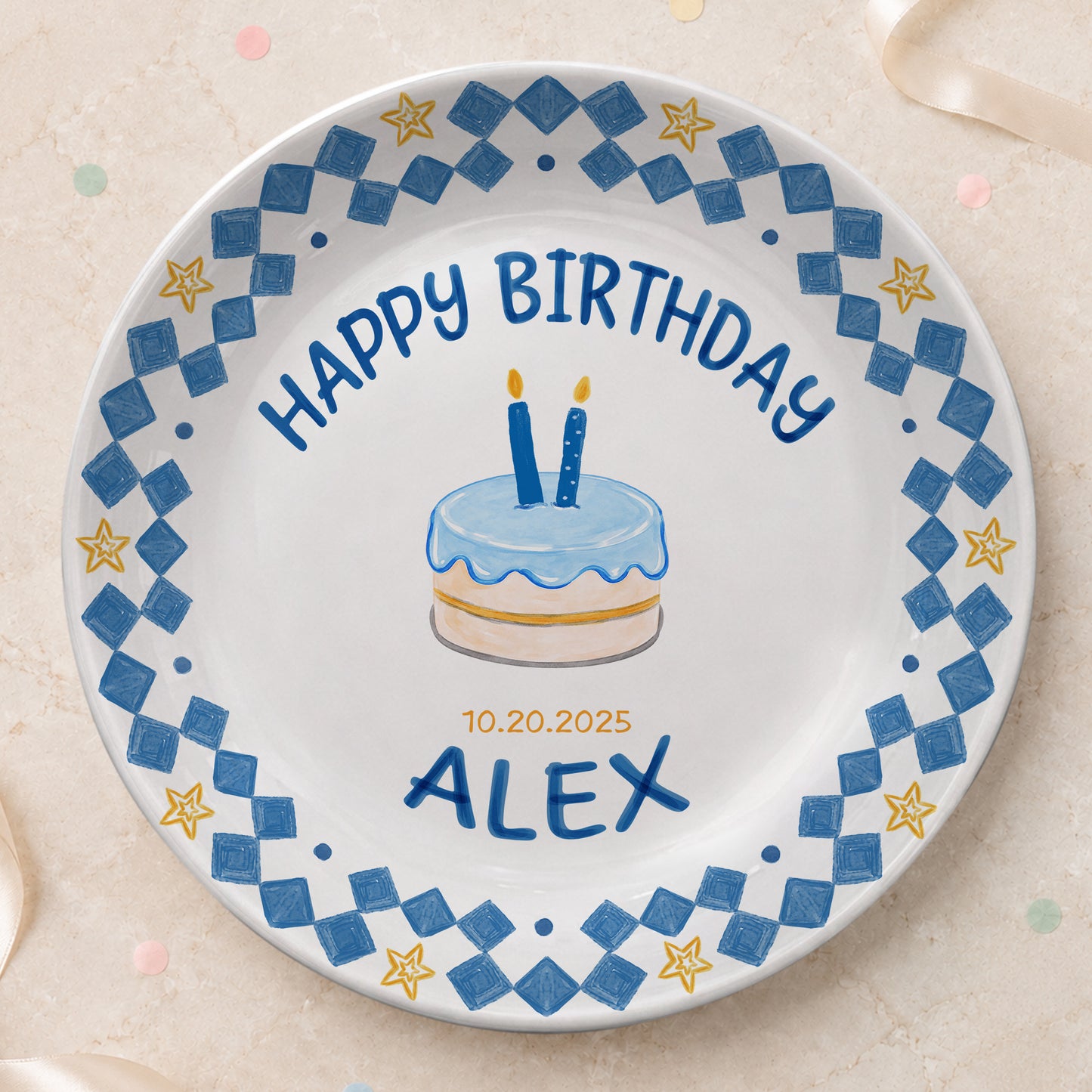 First Birthday Cake Keepsake Custom Name Ceramic Personalized Birthday Plate P821AIV0