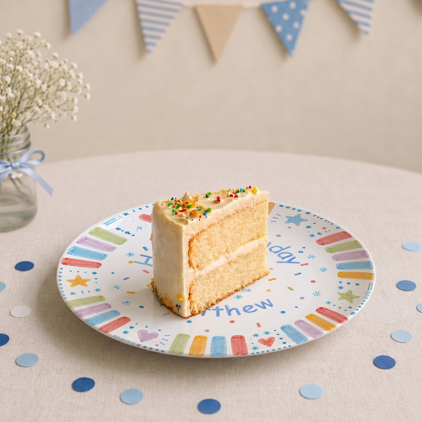 Blue Cake and Colorful Border Cake Personalized Birthday Plate P611K5R0