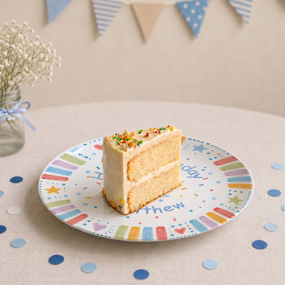 Blue Cake and Colorful Border Cake Personalized Birthday Plate P611K5R0