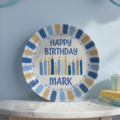 Striped Party Border with Birthday Candles Personalized Birthday Plate D321TUA0