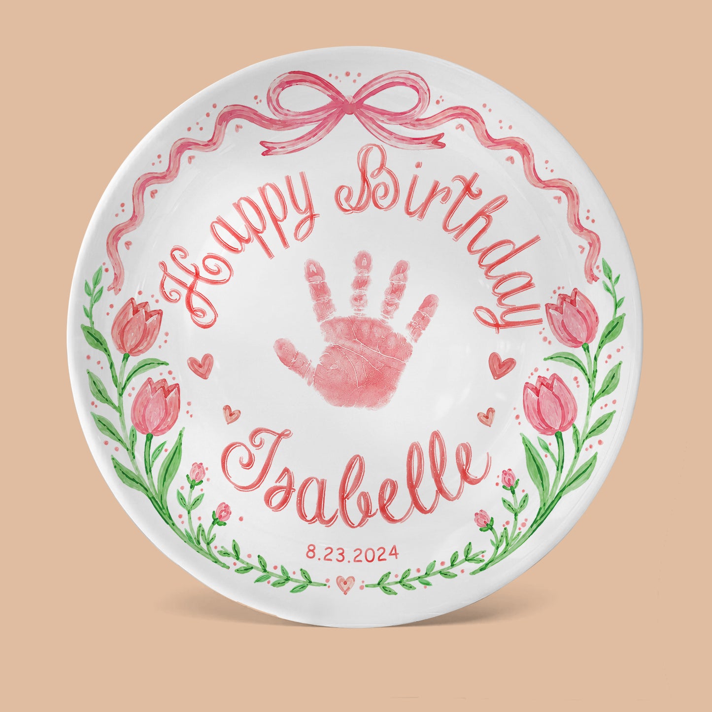 Baby Handprint Personalized Birthday Plate for Girl P727HZM0