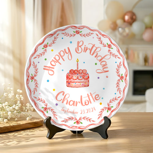 Coral Rose Cake Personalized Birthday Plate P417BXK0