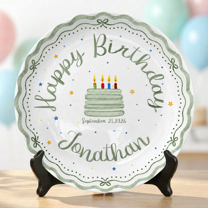 Scalloped Happy Birthday Custom Name Ceramic Keepsake Personalized Birthday Plate D821CNO0