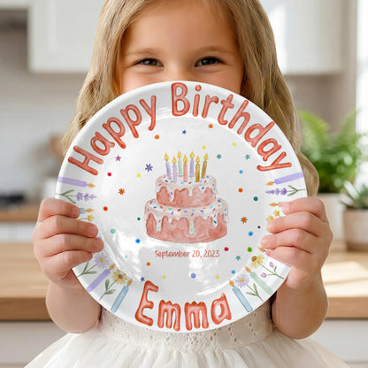 Floral Candle Cake Personalized Birthday Plate P423TT60