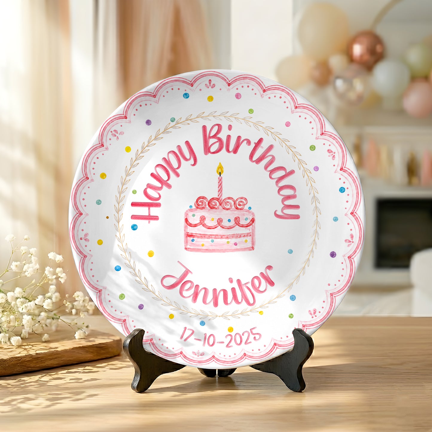 Pink Scallop Cake Personalized Birthday Plate P56DCB0