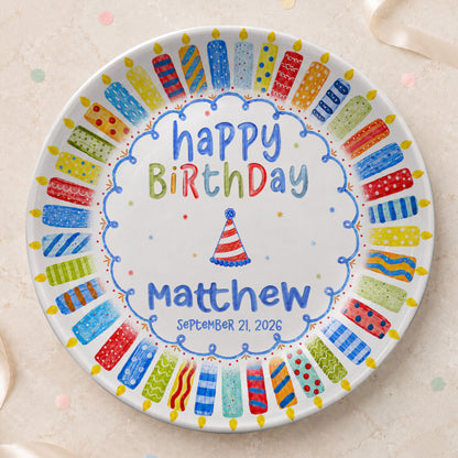 Colorful Candle Celebration Custom Name Ceramic Keepsake Personalized Birthday Plate P82509W0
