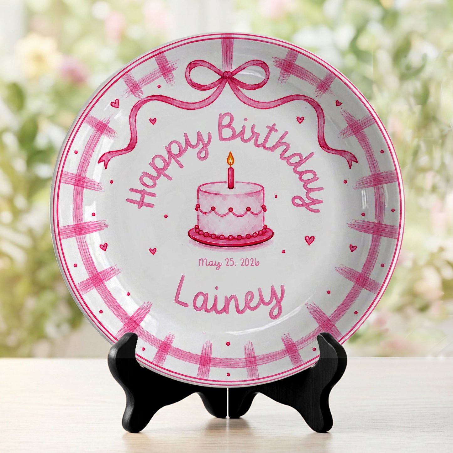 Pink Bow Personalized Birthday Plate for Girl P728KC60