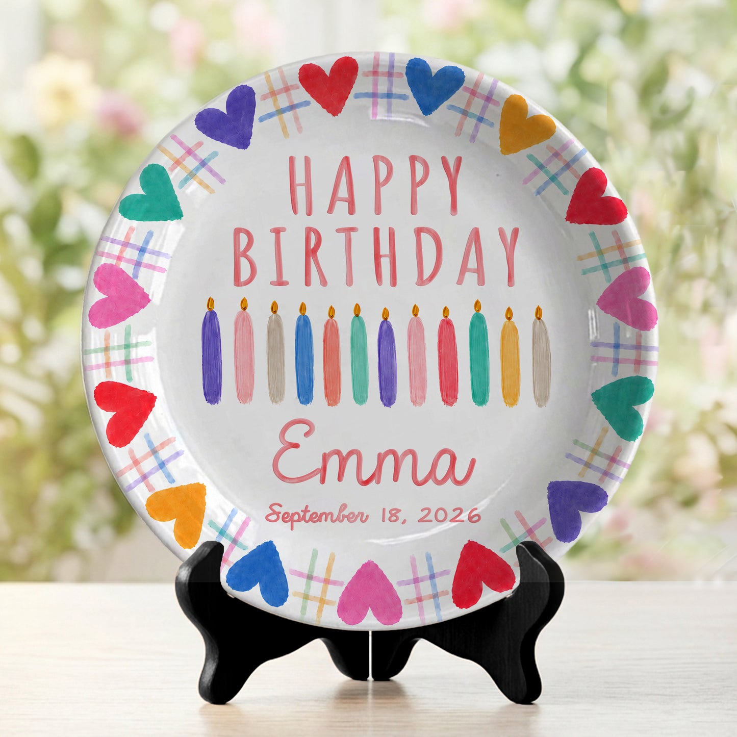 Rainbow Hearts Birthday Keepsake Personalized Birthday Plate P716T2N0