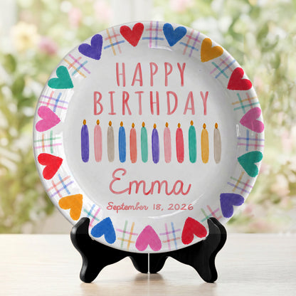Rainbow Hearts Birthday Keepsake Personalized Birthday Plate P716T2N0