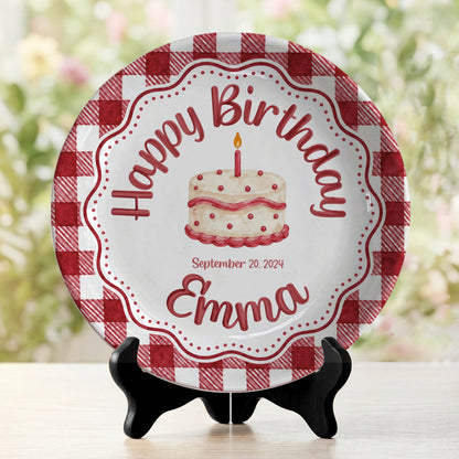 Red Gingham Birthday Cake Keepsake Personalized Birthday Plate P718CMU0