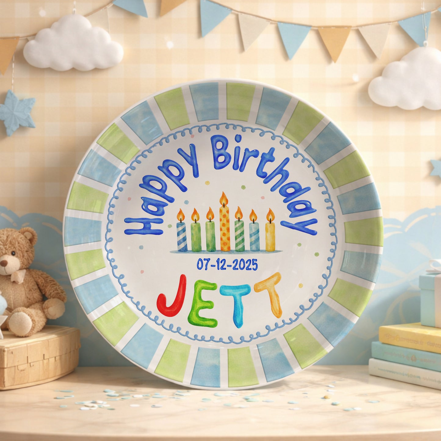 Striped Candle Personalized Birthday Plate P512JHT0