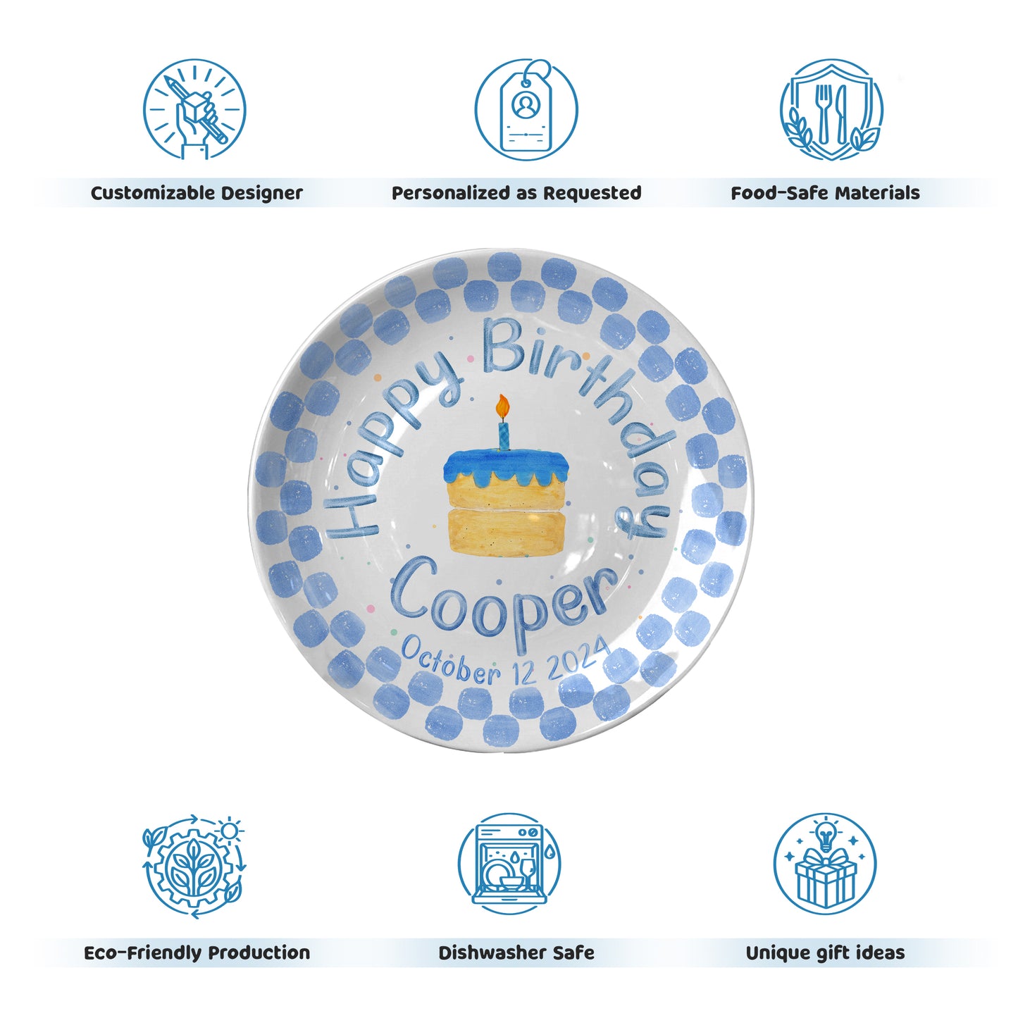 Blue Dot Cake Personalized Birthday Plate P31751E0