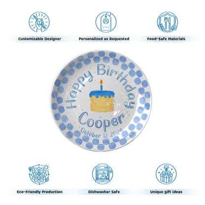 Blue Dot Cake Personalized Birthday Plate P31751E0