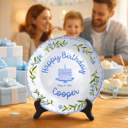 Blue Floral Cake Personalized Birthday Plate P5149BT0