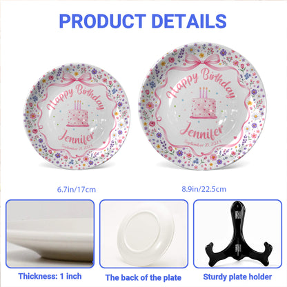 Pink Bow Floral Cake Personalized Birthday Plate P624WCW0