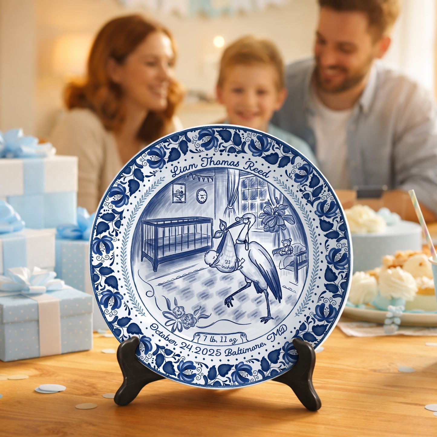 Blue Stork Nursery Personalized Birthday Plate P518MIY0