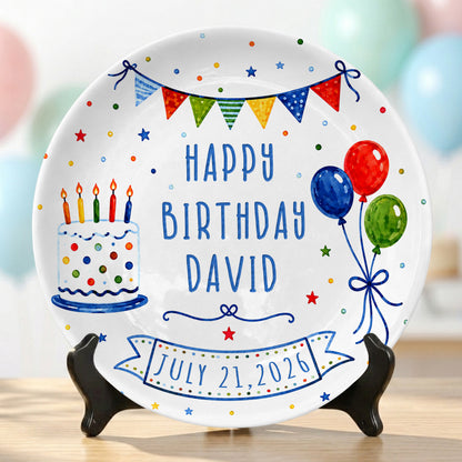 Colorful Balloon Celebration Personalized Birthday Plate for Boys and Girls P8117M70
