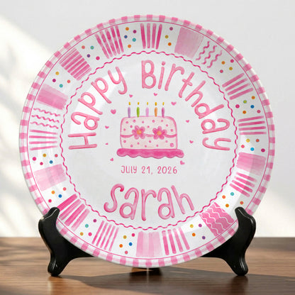 Pink Cake Celebration Keepsake Personalized Birthday Plate for Kids P878FC0