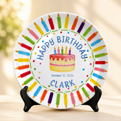Birthday Cake & Rainbow Candles Personalized Birthday Plate P7160U20