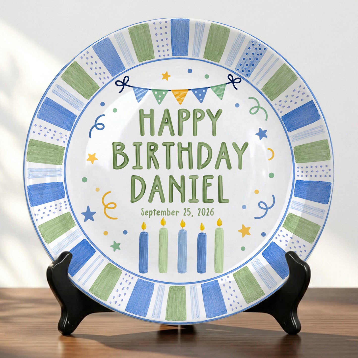 Pastel Candle Celebration Ceramic Keepsake Personalized Birthday Plate for Kids P728CF40
