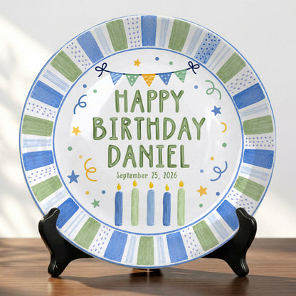 Pastel Candle Celebration Ceramic Keepsake Personalized Birthday Plate for Kids P728CF40
