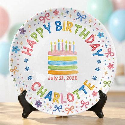 Custom Name Happy Birthday Cake Keepsake Girl Personalized Birthday Plate P810JYR0