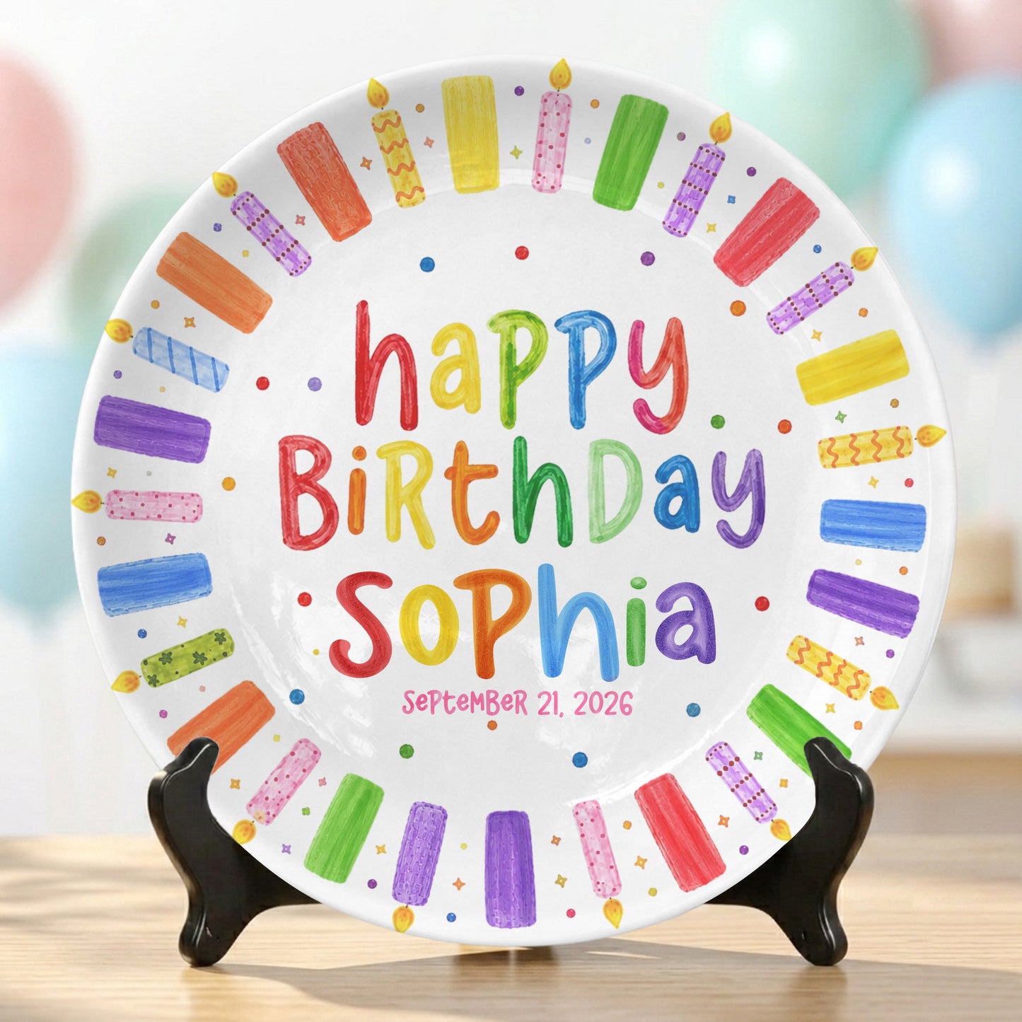 Colorful Candle Happy Birthday Keepsake Custom Kids Personalized Birthday Plate P81505O0